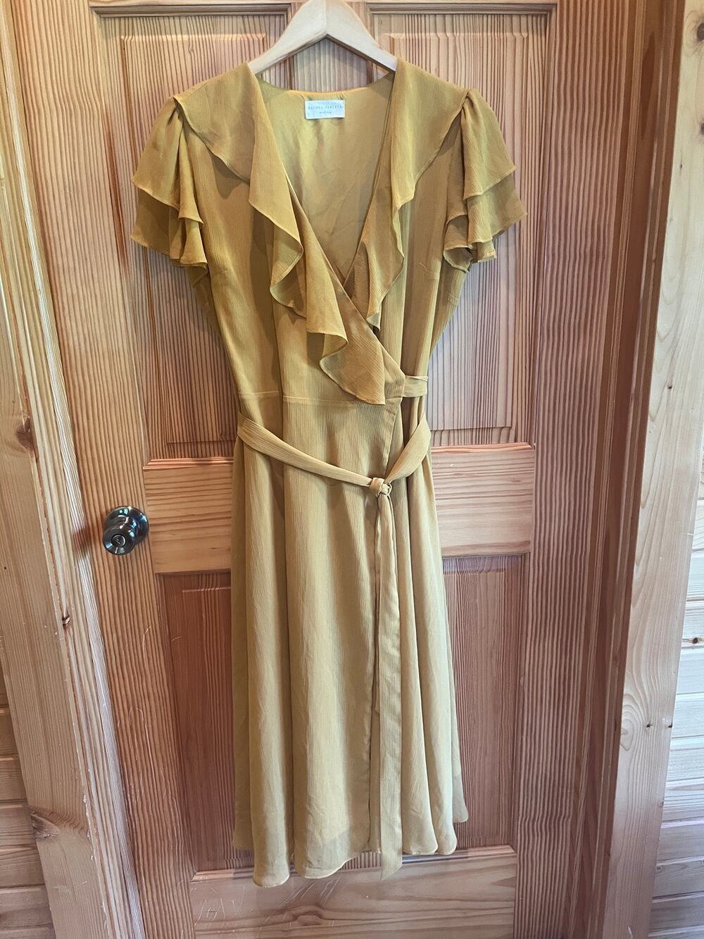 Rachel Parcell Upper East Side Gold Ruffle Wrap Midi Dress Medium